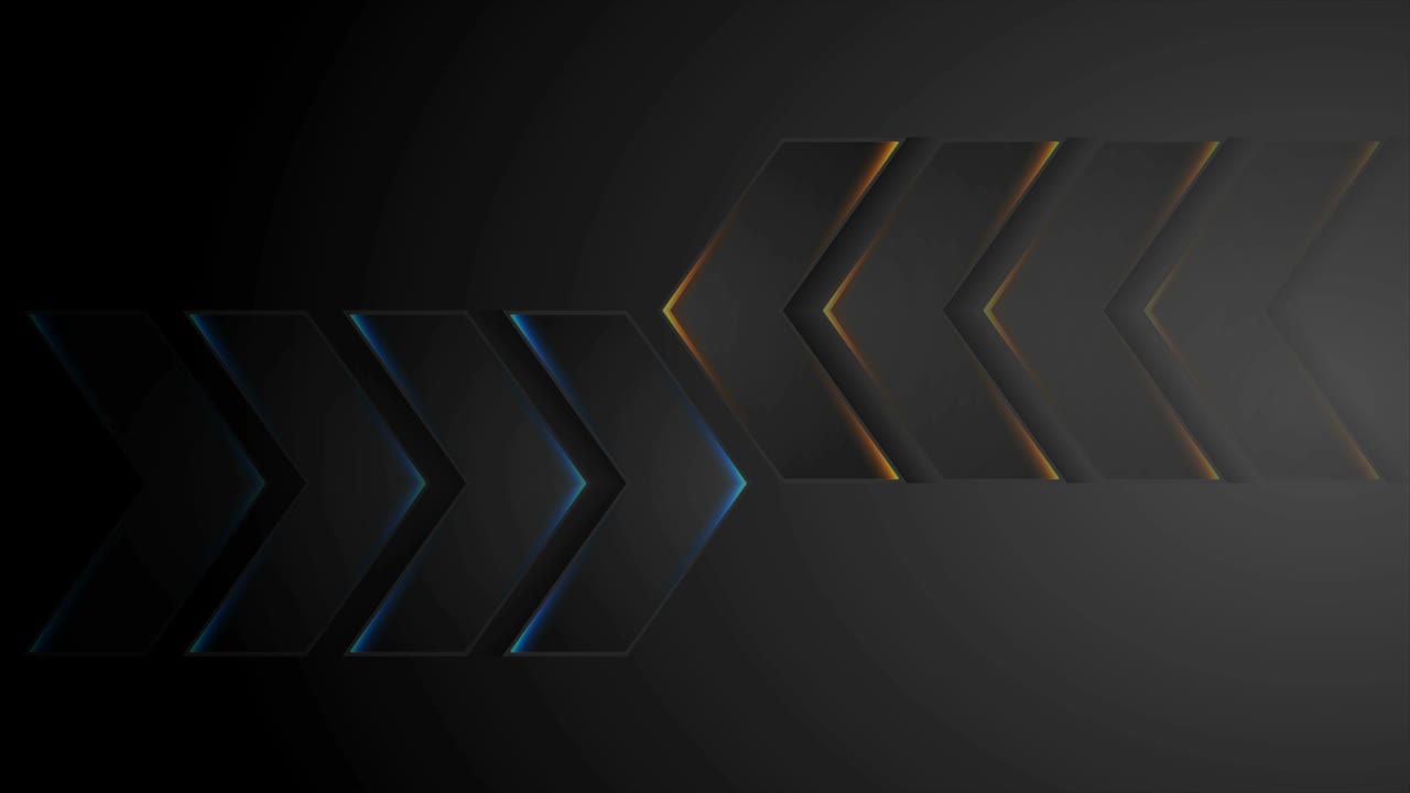 Blue and orange neon glowing arrows abstract video animation
