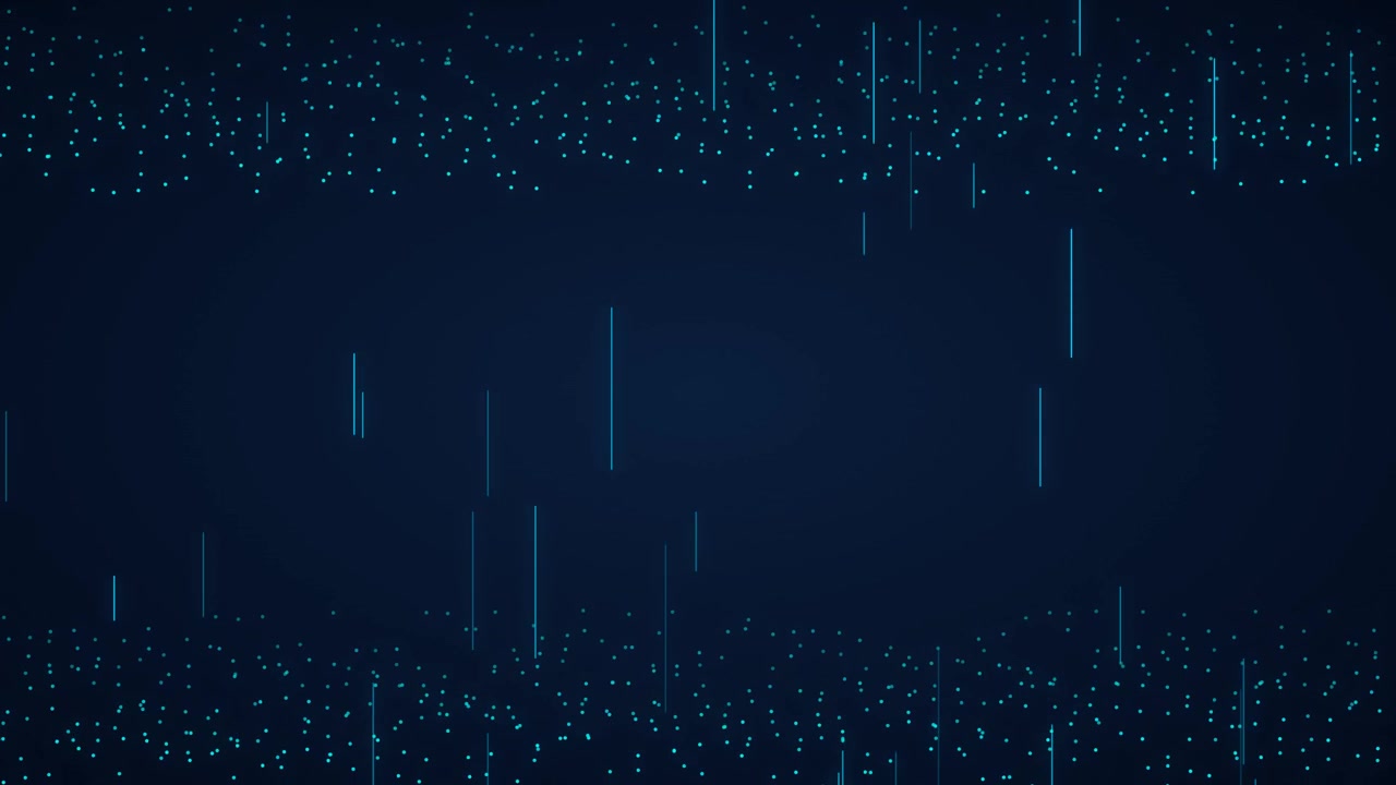 Abstract Digital Background with Falling Blue Particles and Light Streaks