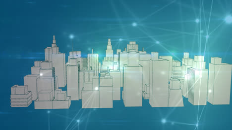 Animation-of-network-of-connections-over-city-on-blue-background