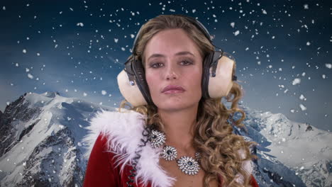 woman dances in cute santa claus costume for christmas time disco shoot