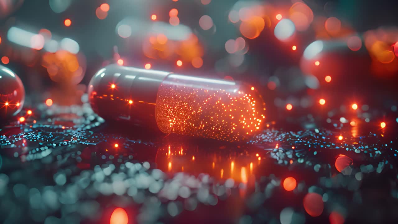 Futuristic Glowing Capsule with Digital Particles