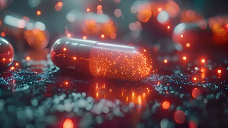futuristic glowing capsule with digital particles