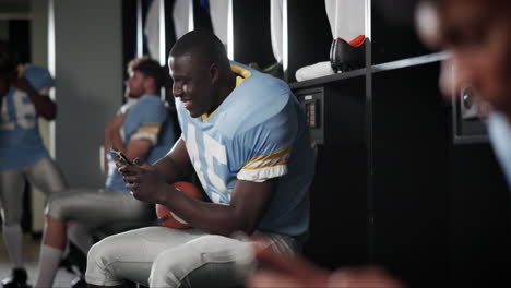 football players in locker room