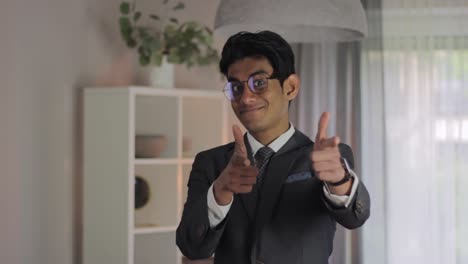 young businessman wear formal clothes, thumbs up hands gestures, static