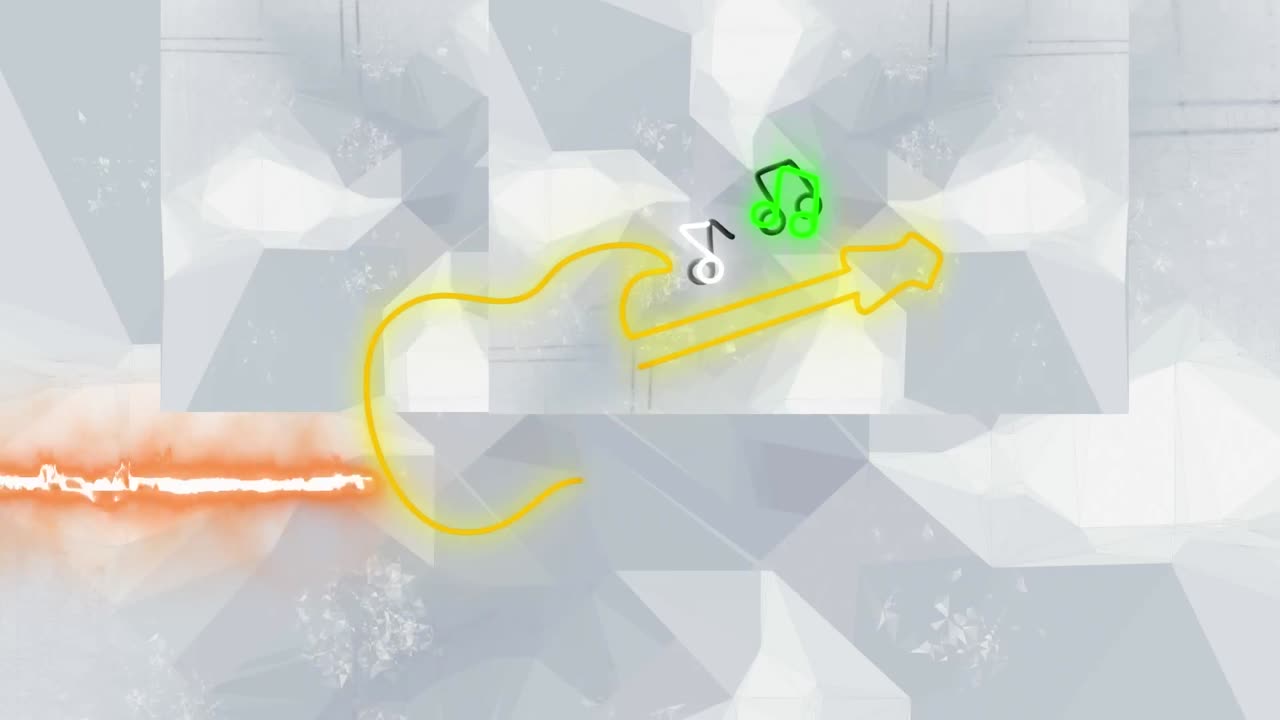 ⁇ 색과 회색 텍스처 배경에 네온 기타와 불타는 와이어의 애니메이션