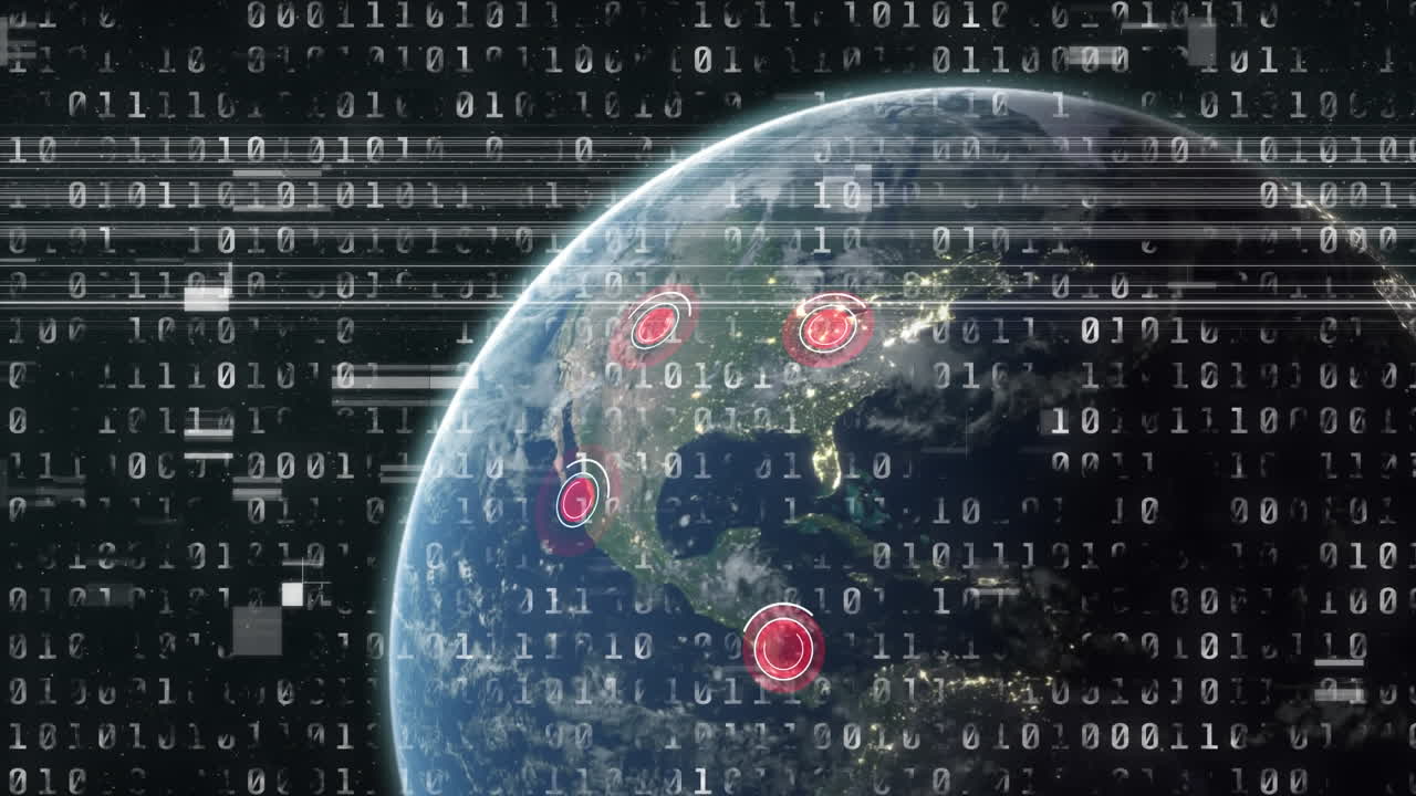 анимация двоичного кодирования над планетой земля