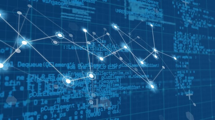 Animation of connecting dots and data processing against blue background