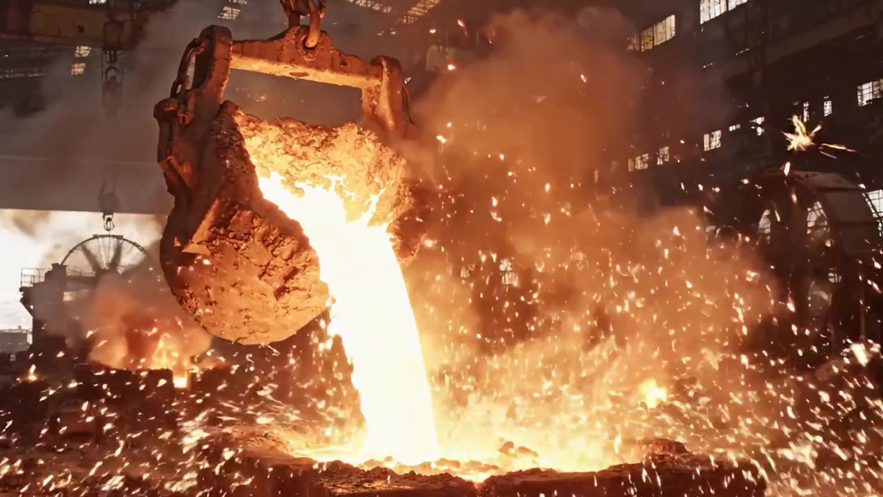 Uno sguardo nel mondo infuocato della fusione dei metalli: metallo fuso ad alta temperatura che cola in un ambiente industriale, mostrando l'energia e la precisione dei processi di produzione.