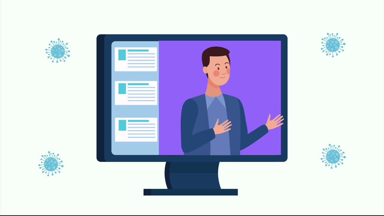 man working in desktop connected online for covid19