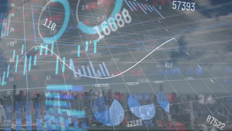 animation of charts over grid and cityscape