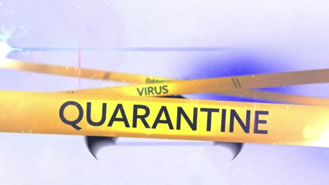 Animation-of-quarantine-covid-19-text-on-yellow-tapes-over-bat