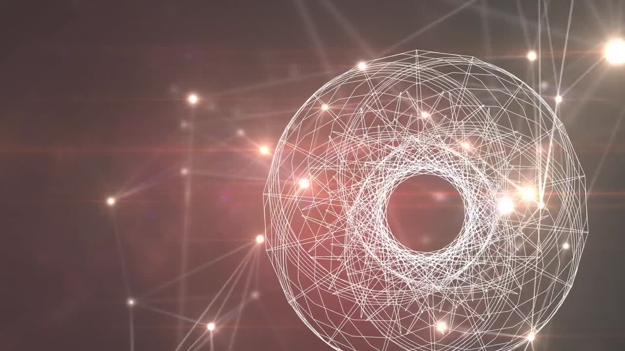 animación de formas blancas sobre una red de conexiones sobre fondo negro