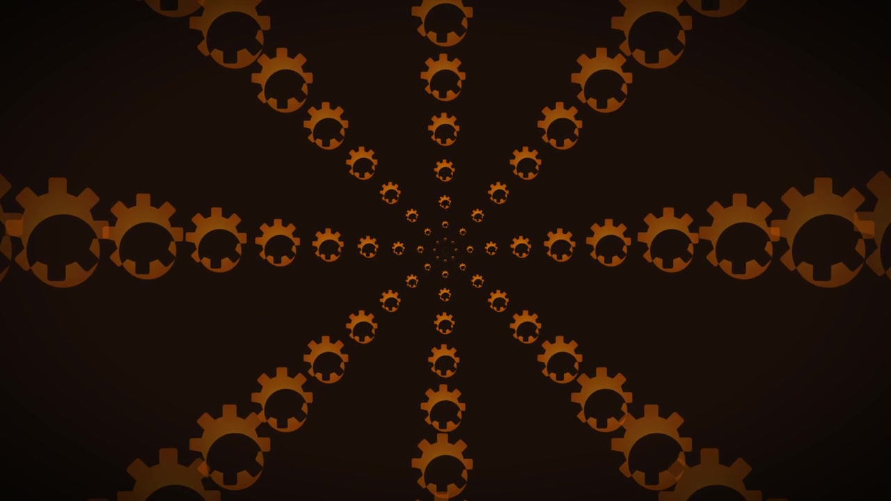 Abstract Animation of Rotating Gears Moving in a Tunnel