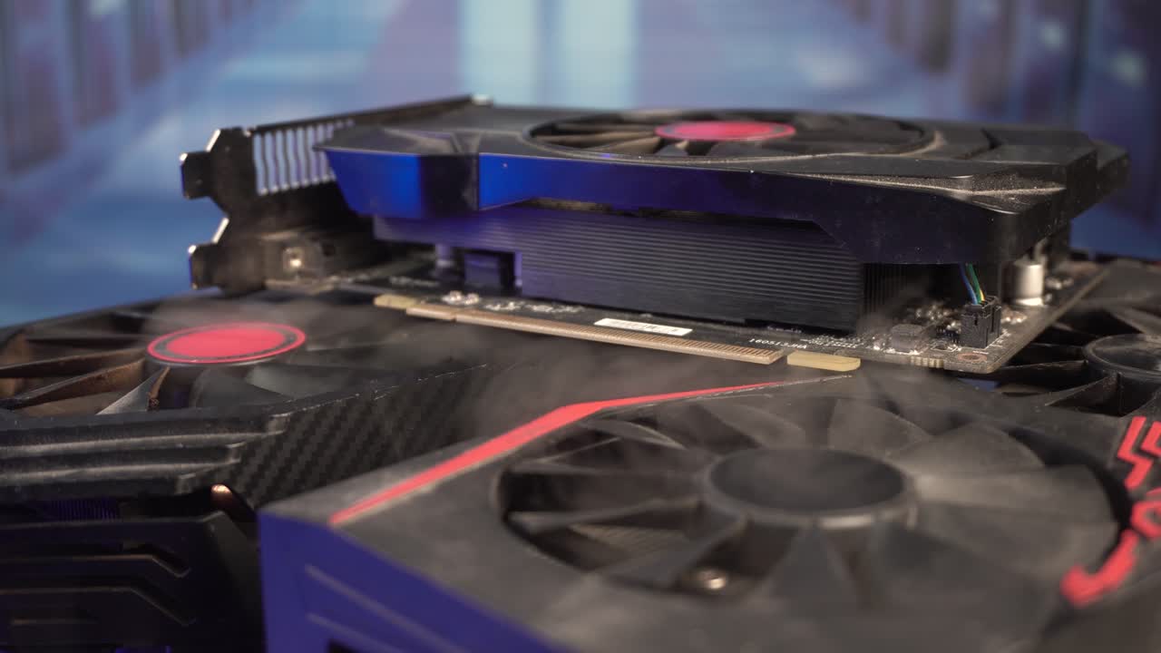 Close Up of Smoking VGA Graphic Cards, Computer Hardware Close Up