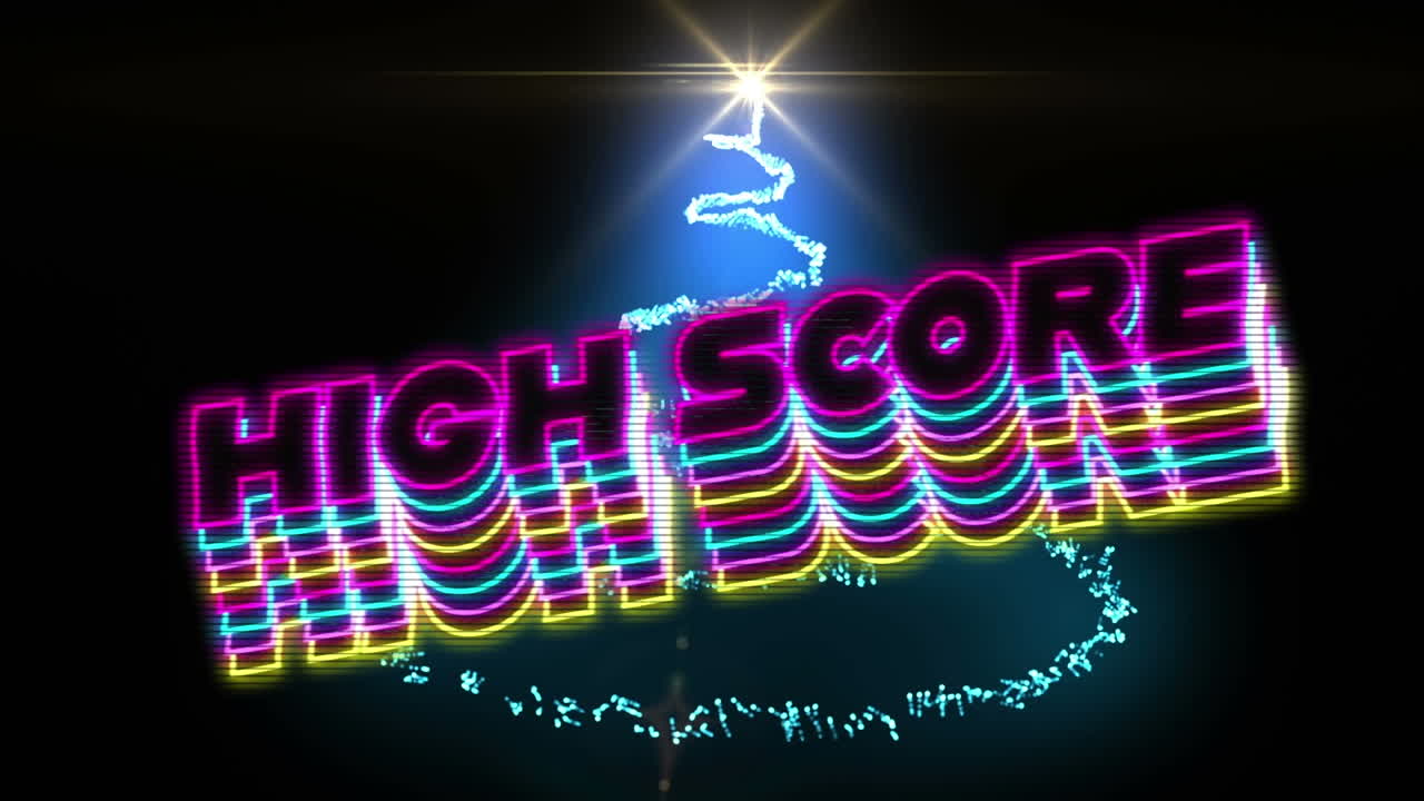 파란색 빛의 흔적 위에 높은 점수 텍스트의 애니메이션