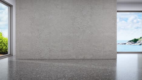 minimal interior design of modern showroom with empty dark floor and gray concrete wall background.