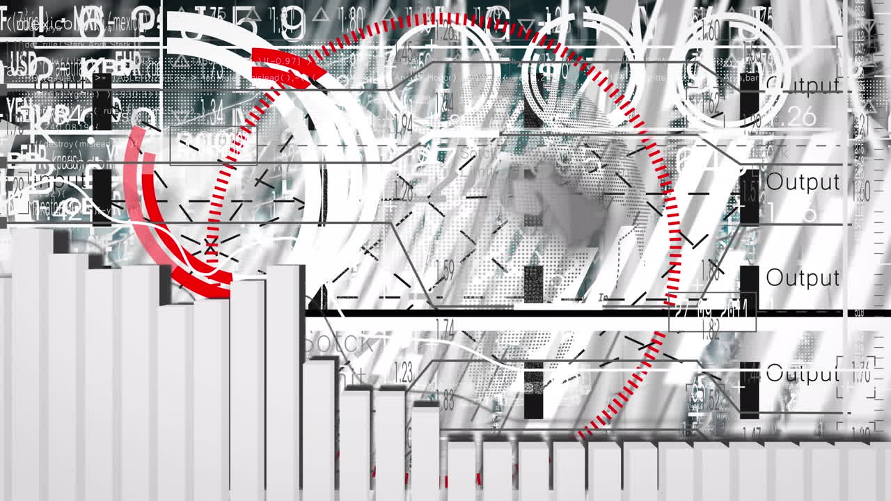 백색 배경에 있는 데이터 처리 및 그래프의 애니메이션