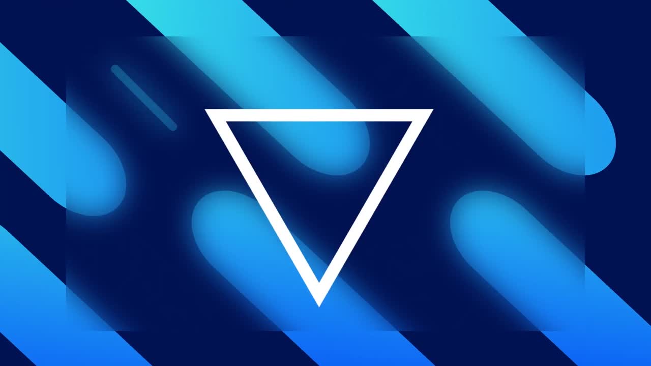 animación de triángulo de línea blanca cambiando de forma sobre formas de cápsula azul en azul