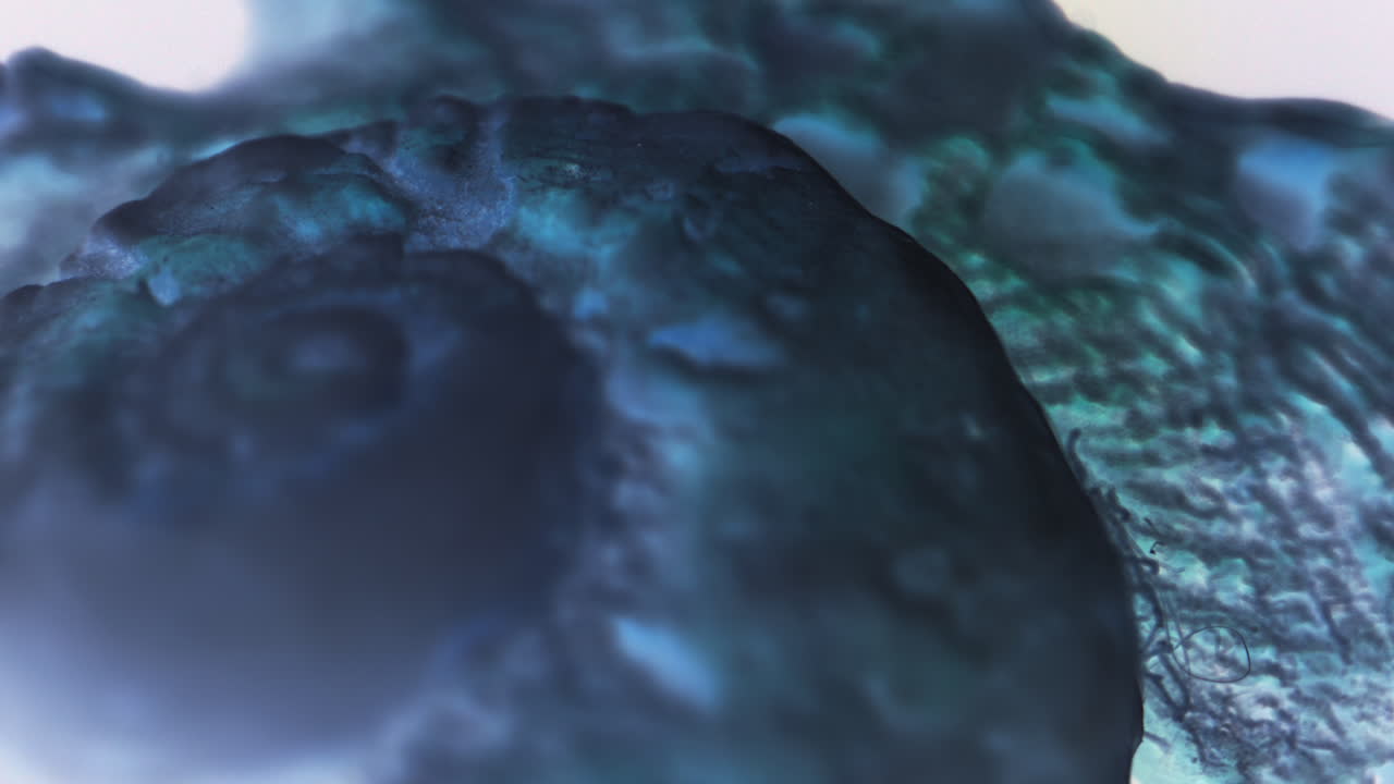 Close-up view of textured blue-green substance