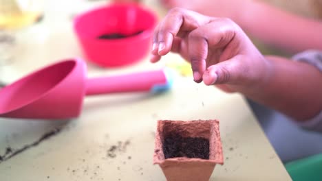 niños pequeños aprenden a plantar semillas en el jardín