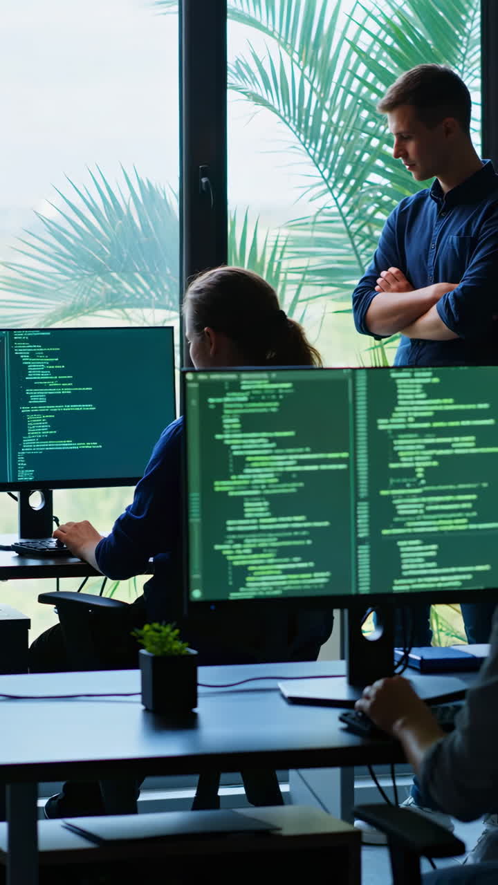 Software developers collaborating in a modern IT office