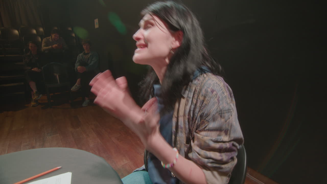 Emotional Actresses Playing Dramatic Conflict on Rehearsal