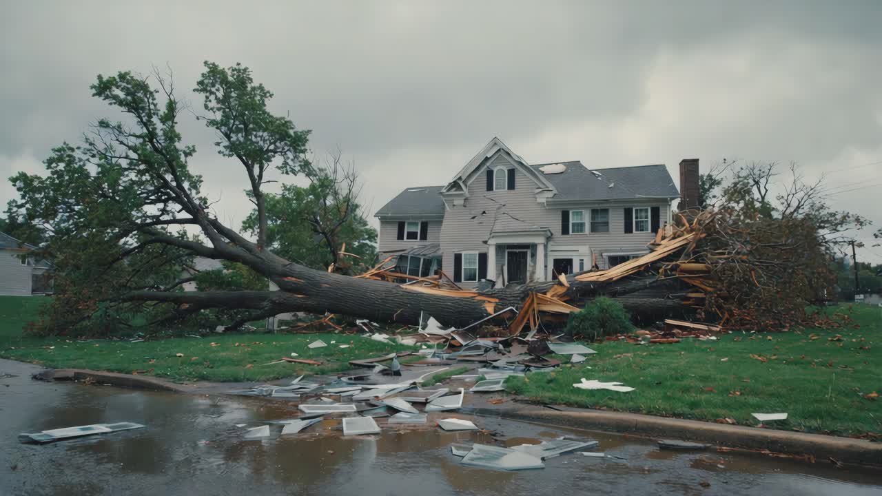 Storm damage from a fallen tree