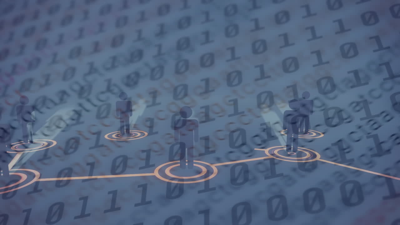 아이콘과 바이너리 코딩으로 연결 네트워크의 애니메이션