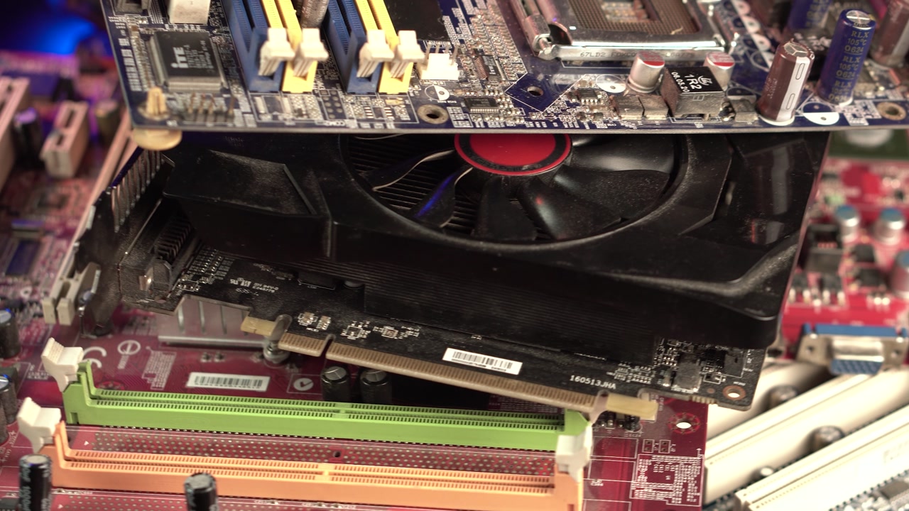 Electronic Waste, Old User Computer Motherboards and Graphic Cards, Close Up