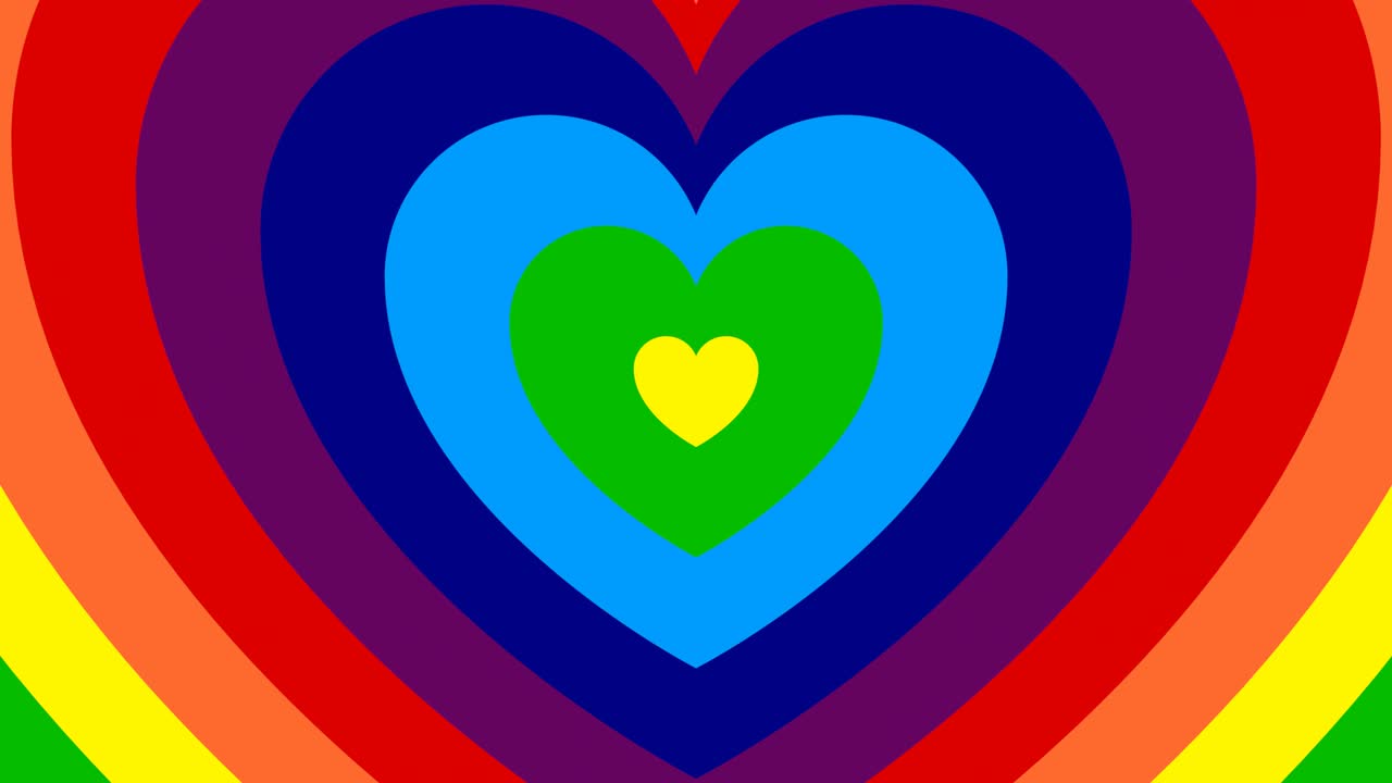 bonito túnel del corazón arco iris expandiéndose moviéndose rápido forma de amor colorido - 4k sin costuras vj bucle de movimiento animación de fondo