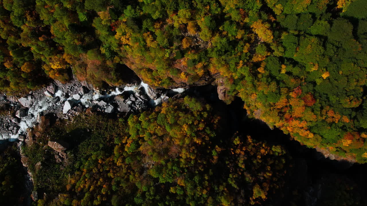 Autumn Mountain River Aerial View