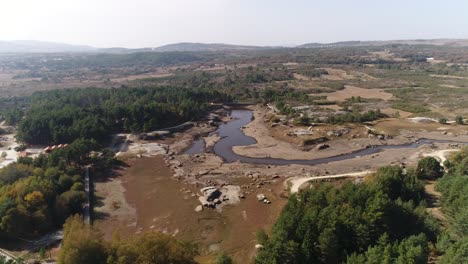 aerial shot of a reservoir with low water levels