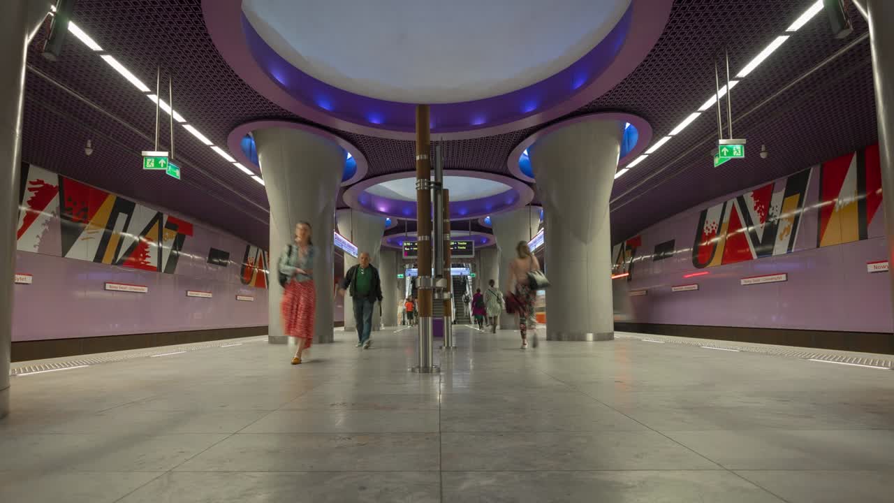 빈 지하철역. 바르샤바 지하철. 메트로폴리탄. 지하역. "nowy świat-uniwersytet" 지하철 역