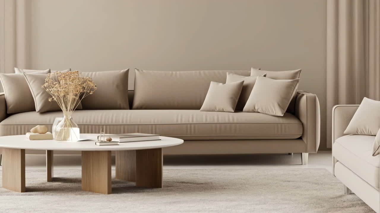 Modern Neutral-Toned Living Room with Sofa and Coffee Table