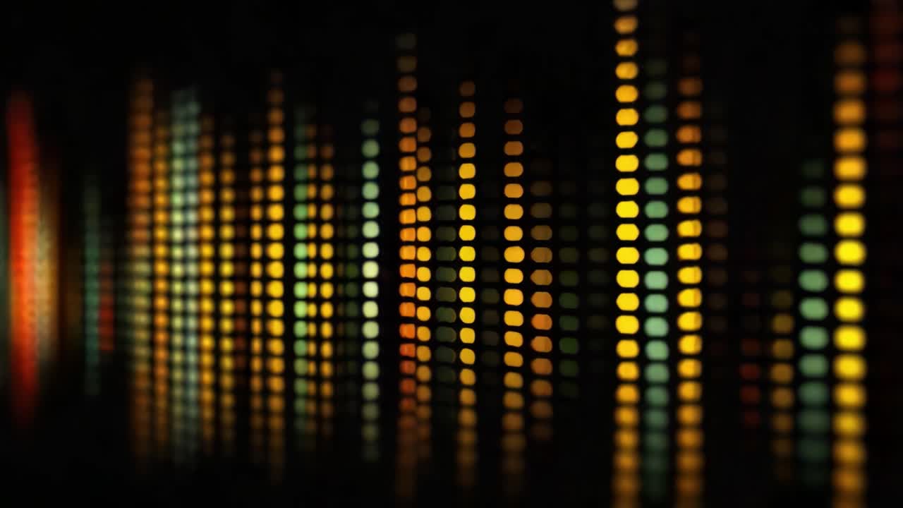 A Captivating Visual Display of Sound Waves Represented by Colorful LED Lights in a Dark Environment, Creating a Dynamic and Engaging Atmosphere for Listeners and Viewers Alike