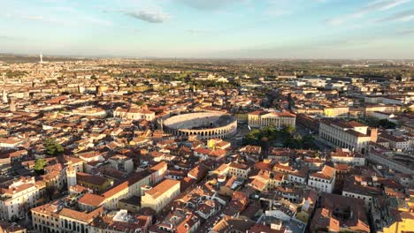 bottom up drone view of verona arena city center - piazza bra - not graded