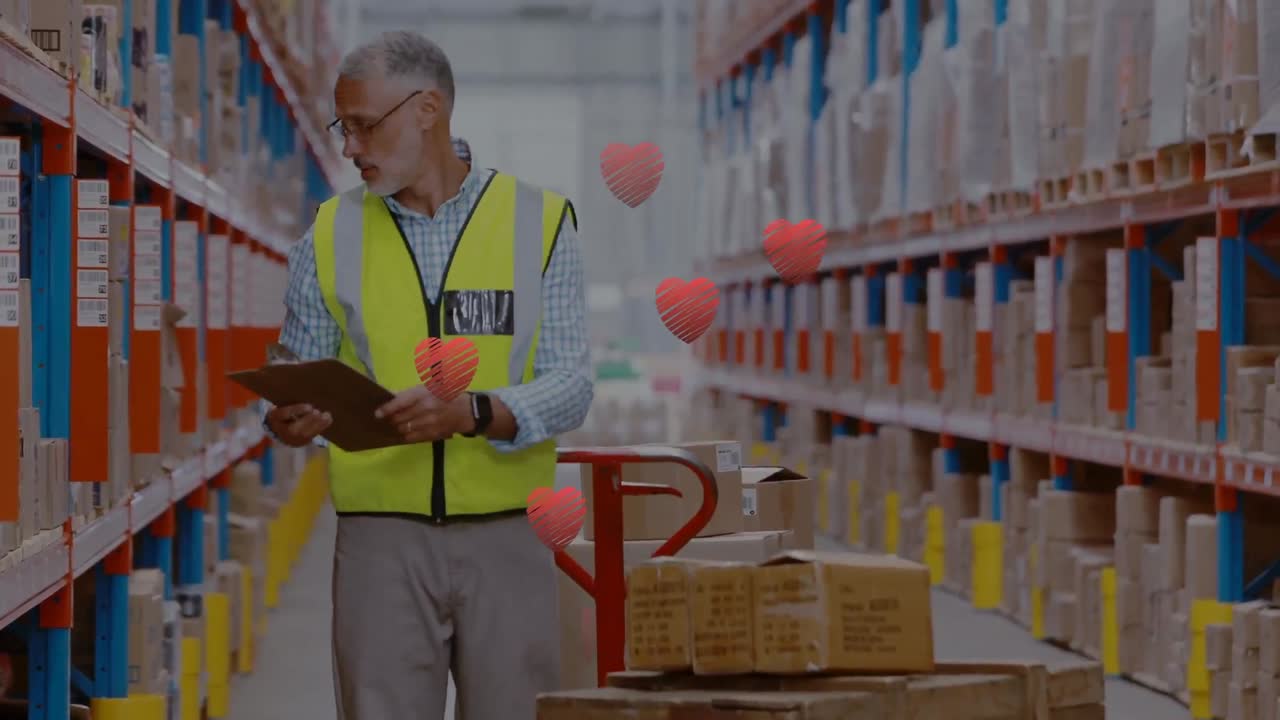 animación del procesamiento de datos sobre el hombre que trabaja en el almacén