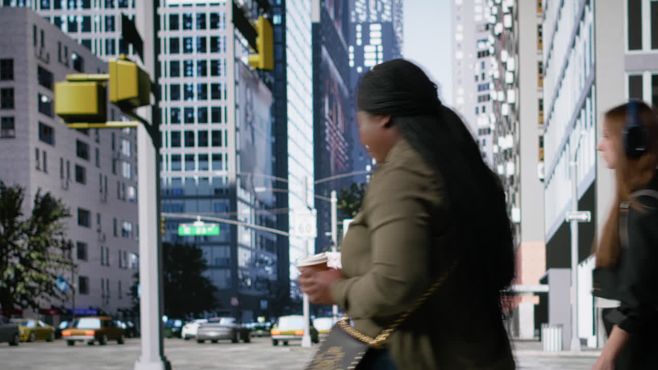 Multicultural city people waiting at a red light downtown
