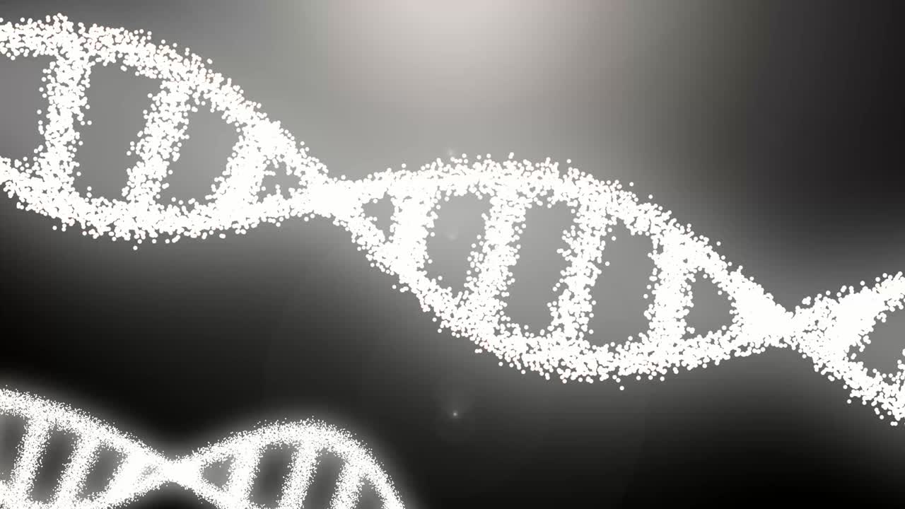 adn giratorio molécula brillante en fondo azul. concepto de genética. estructura de la molécula de adn. concepto de ciencia y fondo de color