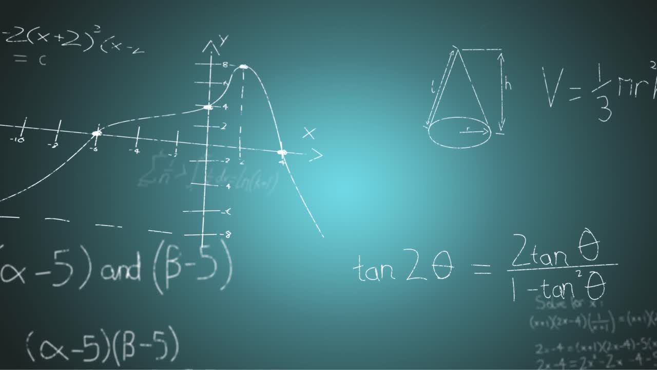 animación de fórmulas matemáticas escritas a mano sobre un fondo azul