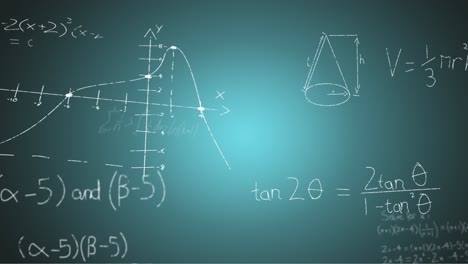 Animation-of-handwritten-mathematical-formulae-over-blue-background