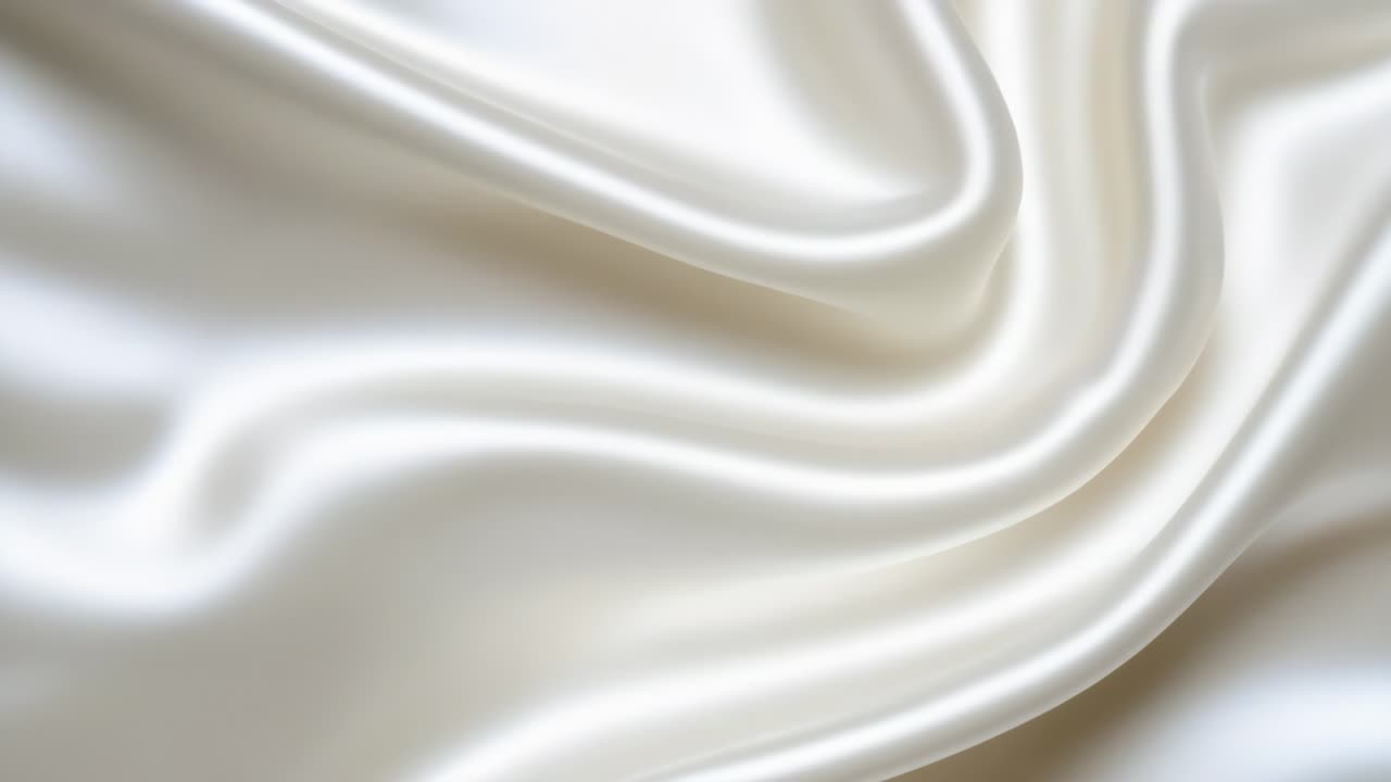 Close-up video shot of smooth, flowing white silk fabric, showcasing its luxurious texture