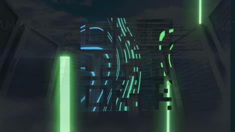 animación de formas de neón en movimiento sobre los servidores