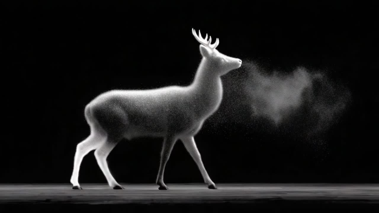 A Majestic White Stag Breathing Mist in a Darkened Environment: A Captivating Display of Nature's Beauty and Elegance Captured in Two Stunning Frames