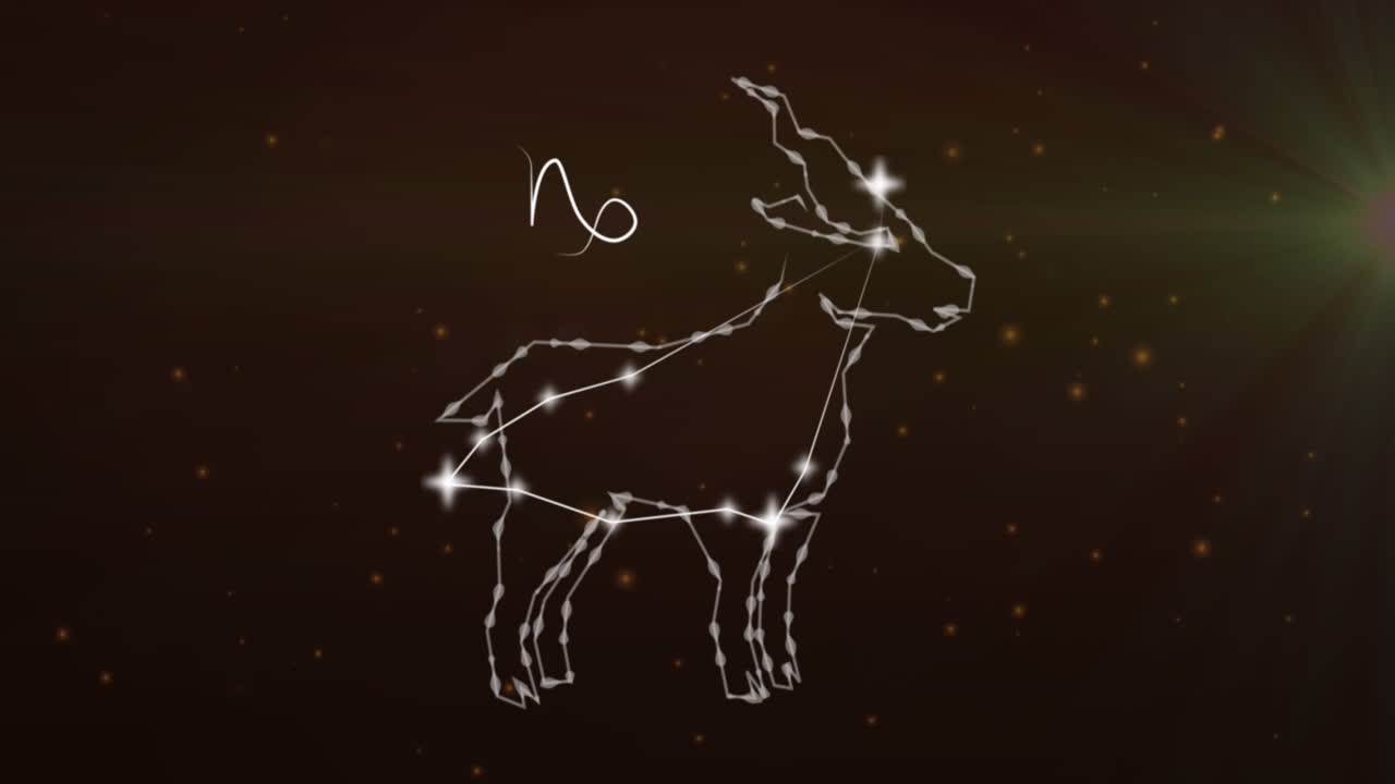 Animación del signo Capricornio sobre nubes de humo de fondo