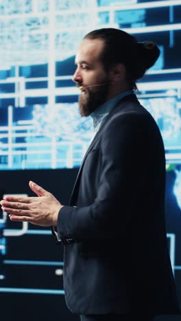 vertical video technician specialist making ai brain neural networks business pitch