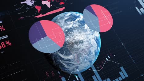animation of data processing with world map over globe in space