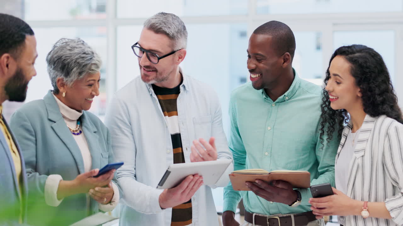 Team leader, tablet or business people teamwork