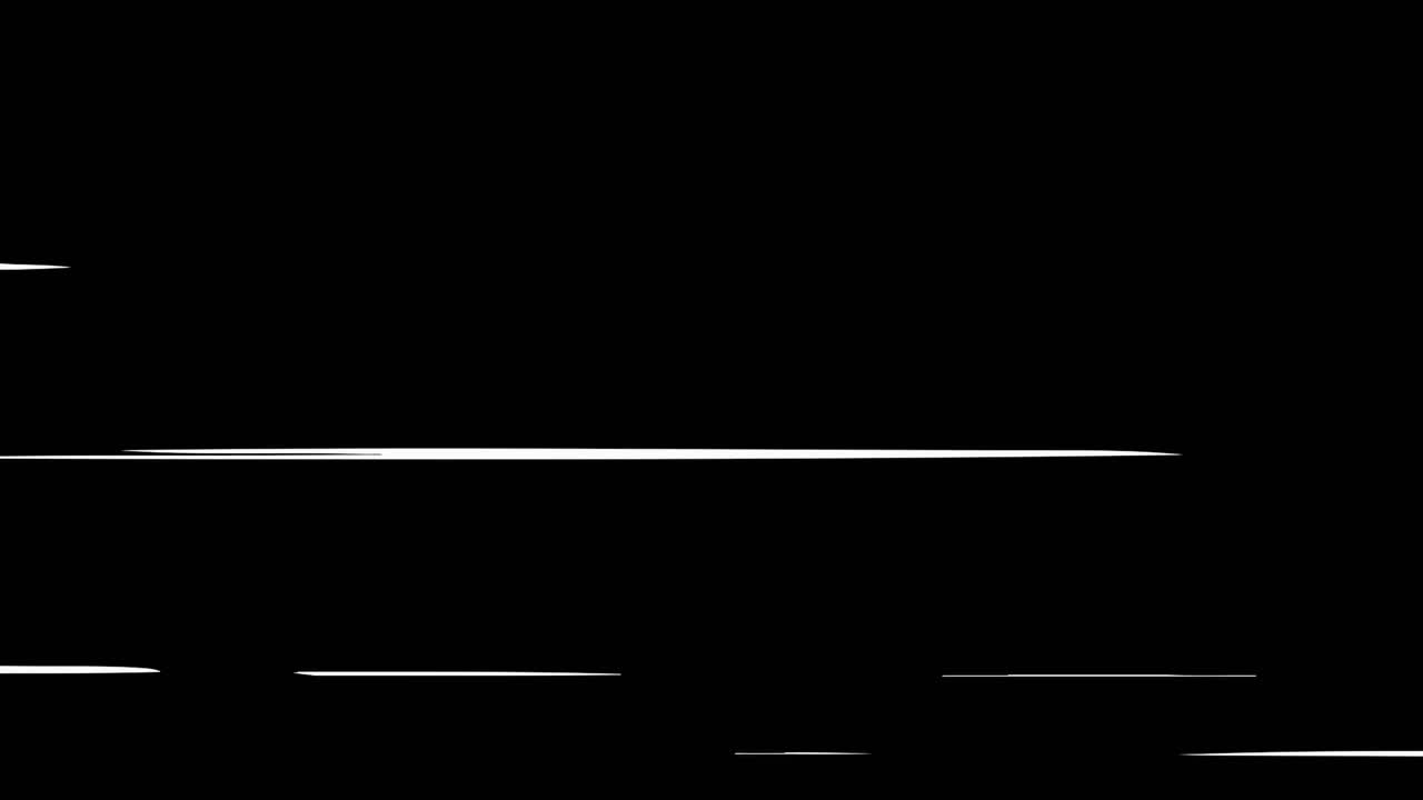 Isoliert auf schwarzem Hintergrund, ideal für Compositing. Looping-Animation von horizontalen weißen Linien im Manga-Stil.