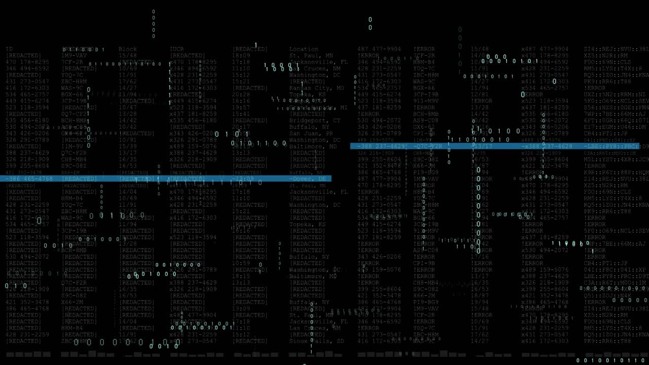 Animation of data processing on black background